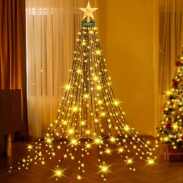 Світлодіодна гірлянда для ялинки з кільцем та зіркою, 400 LED вогнів, теплий жовтий колір, для дерева 150-240 см