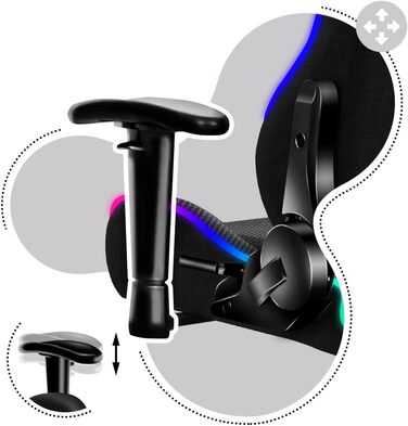 Ігрове крісло Huzaro Ranger 6.0 RGB Mesh з LED-підсвіткою для дітей, тканинне, до 130 кг, ергономічне, регульована висота, підголівник і поперекова підтримка, чорне