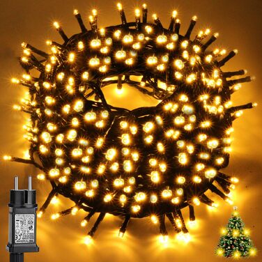 Світлодіодна гірлянда для вулиці та дому 33м, 300 LED, теплий білий колір, 8 режимів роботи, таймер, IP65 водонепроникна, розширювана новорічна ілюмінація для саду та свят