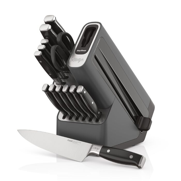 Набір кухонних ножів Ninja StaySharp з підставкою та вбудованим точилом, 13 предметів, колір вугільний