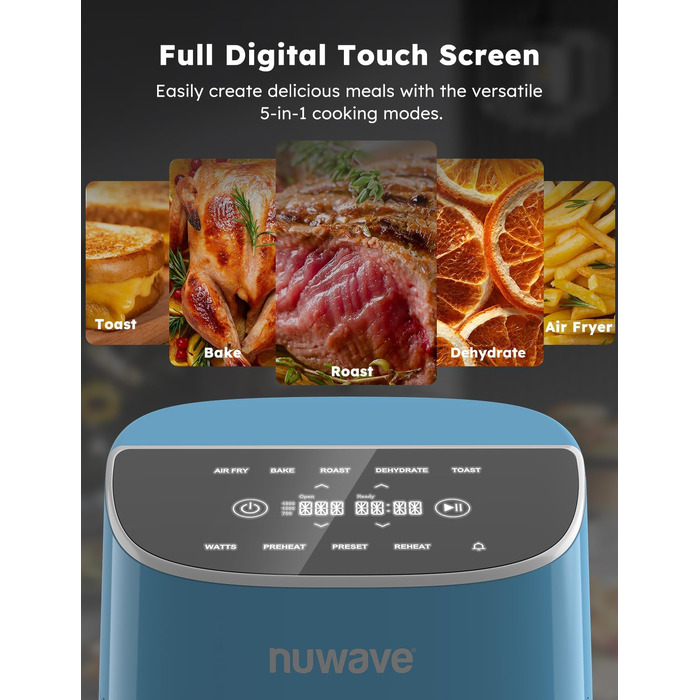 Аерофритюрниця Nuwave Brio Plus 2,5 л, цифровий сенсорний дисплей, діапазон температур 22,5°F - 450°F, Колір: Cozy Blue