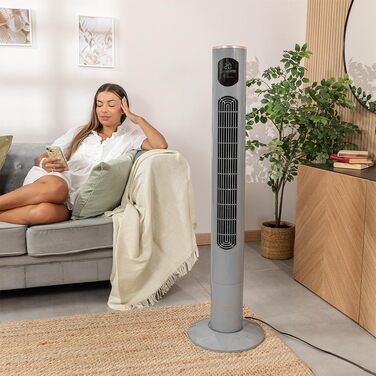 Вентилятор вежа Cecotec EnergySilence 9090 Skyline Ionic 119 см, 45 Вт, з іонізатором, LED сенсорним екраном, пультом ДУ, 3 режими, таймер 12 год, коливання 70°, сірий