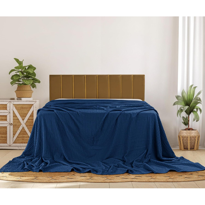 Вафельна ковдра Utopia Bedding з 100% бавовни, літня легка ковдра, 304x304 см, темно-синя (Marine)