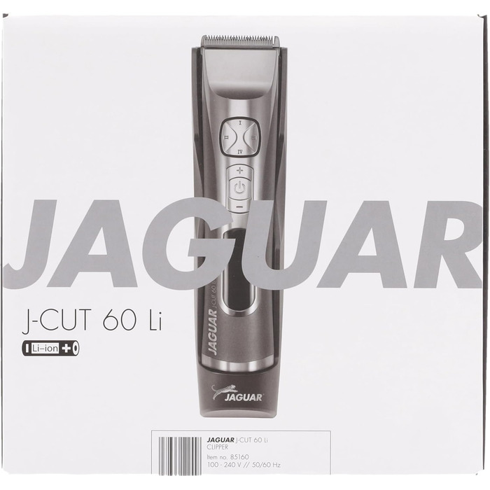 Професійна машинка для стрижки волосся JAGUAR J-CUT 60 Li Silver, акумуляторна та мережева, насадки, LED-дисплей