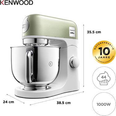 Кухонна машина Kenwood kMix Editions KMX760BC, 1000 Вт, чаша з нержавіючої сталі 5 л, набір для кондитерських виробів та захист від бризок, Зелений металік