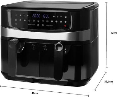 Цифрова подвійна аерофритюрниця Emerio, 2×5 л, 12 програм, без BPA, SMART FINISH, смаження без олії
