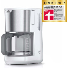 Кавоварка Braun PurShine KF 1500 WH фільтраційна, 10 чашок, скляний глечик, OptiBrew, авто вимкнення, 1000 Вт, біла