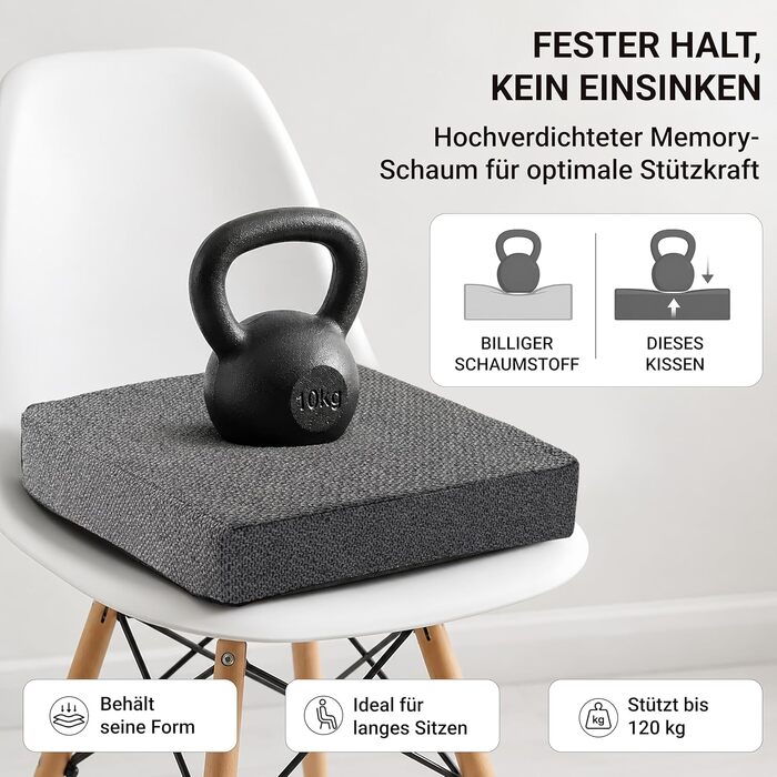 Ортопедична подушка для сидіння з Memory Foam 40x40 см Anthrazit - для офісного крісла, авто, візка. Нековзка, знімний чохол