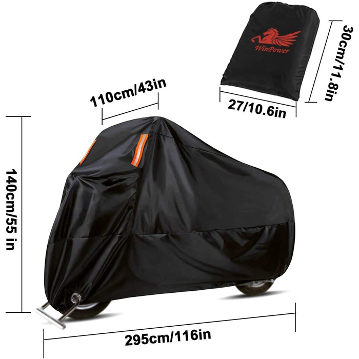 Чохол для мотоцикла WinPower 4XL, водонепроникний, вітростійкий, 210D, для вулиці, 295x110x140 см