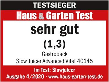 Соковижималка GASTROBACK Slow Juicer Advanced Vital, чорна, срібляста, повільного віджиму, для овочів і фруктів
