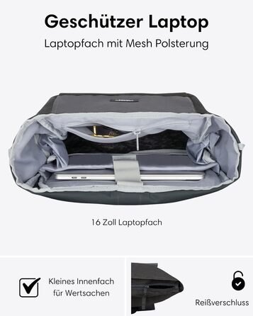 Рюкзак LARKSON Rolltop 21 л для ноутбука 16'' сірий — універсальний міський рюкзак для жінок і чоловіків, для університету, роботи, велосипеда, подорожей, з відділенням для ноутбука та кріпленням на валізу