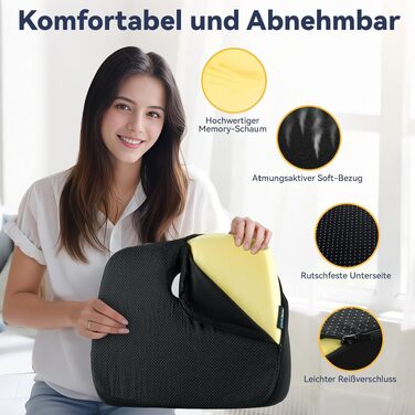 Подушка для сидіння з піни Memory Foam SKYNY для офісного крісла, автомобіля та інвалідного візка - велика, знімний гіпоалергенний чохол