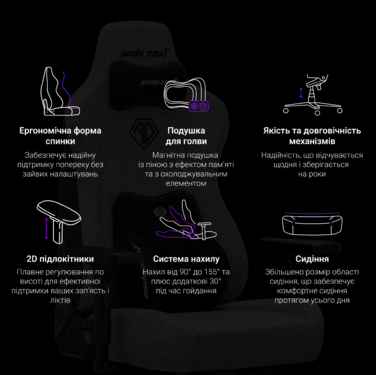 Крісло ігрове Anda Seat Novis Plus Fabric Black Size XL