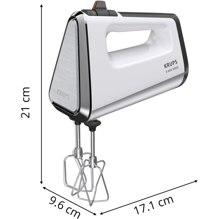 Міксер ручний Krups 3 Mix 9000, 750 Вт, білий/сріблястий (GN9121) - з насадками для збивання, тіста та пюре