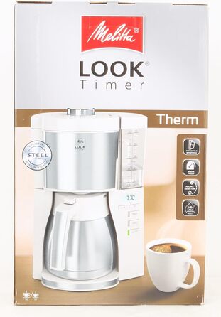 Кавоварка Melitta Look Therm Timer з термокувшином, таймером і захистом від капання, біла, модель 1025-17, для фільтр-кави