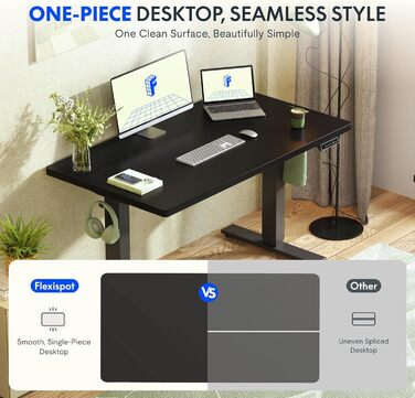 Регульований по висоті офісний стіл FlexiSpot Basic 140x80 см, білий стіл з чорно-сірим каркасом, з кабель-менеджментом та гачком
