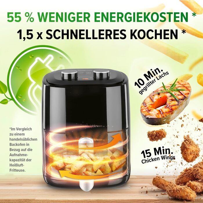 Аерофритюрниця GOURMETmaxx 3,1 л, потужність 1350 Вт, 6 функцій (включаючи розморожування та підігрів), таймер на 60 хвилин, енергоощадна безмасляна фритюрниця