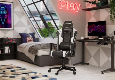 Ігрове крісло DXRacer PRINCE P132, чорний і білий, оригінал, PVC шкіра