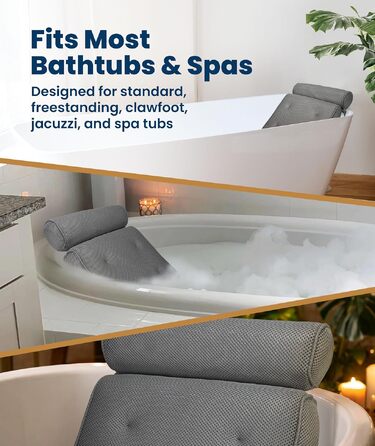 Подушка для ванни Everlasting Comfort з підголівником та підставкою для шиї, антиковзка, з присосками, швидковисихаюча сітка, стандартний розмір