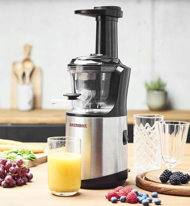 Соковижималка GASTROBACK Slow Juicer Advanced Vital, чорна, срібляста, повільного віджиму, для овочів і фруктів