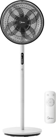 Вентилятор підлоговий Midea Leiser FS35-26XRDSE(BW) DC мотор, 8 лопатей, 9 швидкостей, коливання 85°, таймер 9 год, регульована висота