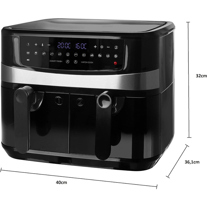 Цифрова подвійна аерофритюрниця Emerio, 2×5 л, 12 програм, без BPA, SMART FINISH, смаження без олії