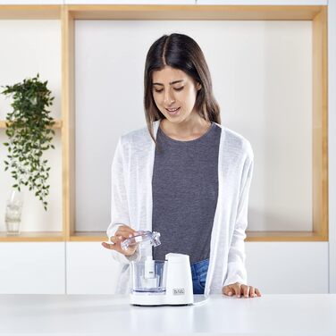 Подрібнювач Black+Decker BXCH120E, 120 Вт, 350 мл, 1 швидкість, нержавіючі леза, просте очищення, біло-сірий