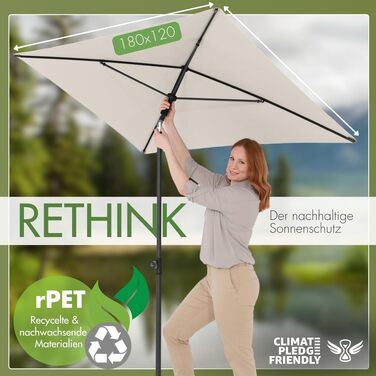 Садова парасолька Doppler Rethink 180x120 см, прямокутна, колір натуральний — нахильна сонячна парасолька для балкона та тераси з ручним відкриванням та чохлом
