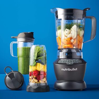 Блендер Nutribullet 1000 Вт, електричний, 1,6 л, мультифункціональний, сірий, модель NBF450DG (2020), професійний стаціонарний міксер