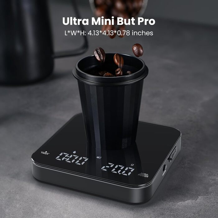 Таймерна вага для еспресо та пуроверу Maestri House Mini-Kaffeewaage 2кг/0.1г, чорна - портативні кухонні ваги з автоматичним вимірюванням часу