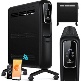 Електричний конвектор KESSER ECO 2500Вт з WiFi, термостатом, сенсорним дисплеєм, таймером, чорний, енергоощадний радіатор з додатком та пультом ДУ