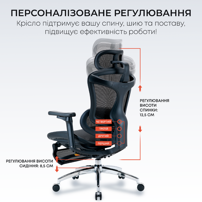 Крісло офісне з підставкою для ніг Sihoo DORO C300L Mesh Black with footrest