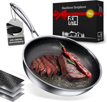 Сковорода FIXLINE 28 см Black Forest, антипригарна, високі борти 6,5 см, для всіх типів плит та індукції, підходить для духовки до 230°C, ідеально для подарунка