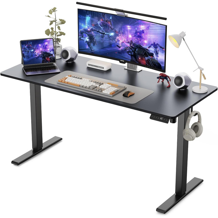 Регульований стіл WALKINGDESK: електричний комп'ютерний стіл для дому та офісу (140 x 60 см, чорний) з 4 функціями пам'яті та 2 гачками