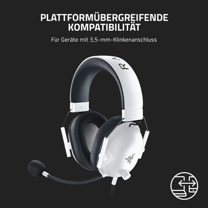 Ігрова гарнітура Razer BlackShark V2 X White — дротова навушники для кіберспорту, 7.1 Surround Sound, 50мм Triforce драйвери, мікрофон HyperClear Cardioid, білий колір