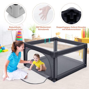 Манеж для дітей COSTWAY 120x120 см з 50 кульками, дихаюча сітка, дверцята на блискавці, для немовлят і малюків, темно-сірий