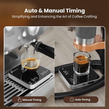 Таймерна кавова вага Maestro House Mini-Kaffeewaage 2кг/0.1г для еспресо та пуроверу, перезаряджувана, цифрова кухонна вага з автоматичним вимірюванням часу