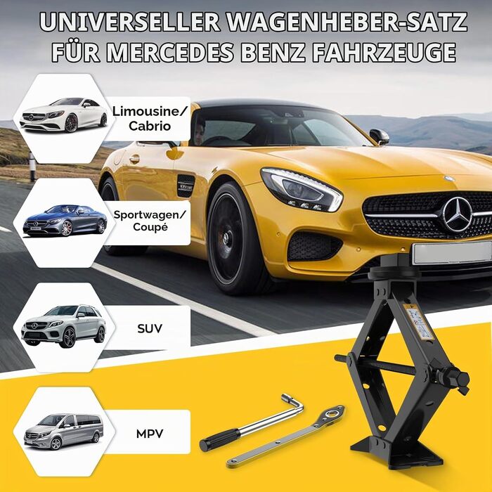 Універсальний гвинтовий домкрат-ромб IMAYCC на 2.5т для BMW (Серії 1, 3, 5, 6, 7, Z, X) з гумовими накладками та торцевим ключем, чорний