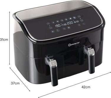 Аерофритюрниця з подвійною камерою Sommertal HF DUAL 900, 9 л, 2850 Вт, з функцією сушіння, сенсорним дисплеєм та 6 програмами, BPA-free