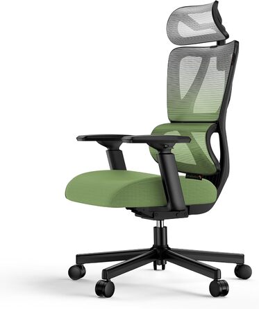 Крісло офісне ProtoArc EC100 зелене - ергономічне комп'ютерне крісло з товстим пружинним сидінням, підтримкою попереку, регульованими підлокітниками та підголівником, поворотне крісло з сітчастою спинкою для дому та офісу