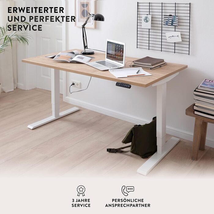 Електричний письмовий стіл boho office, 140х80 см, білий, регульована висота, 2 мотори, 3-секційний, з пам’яттю, стільниця Multiplex, RAL9016