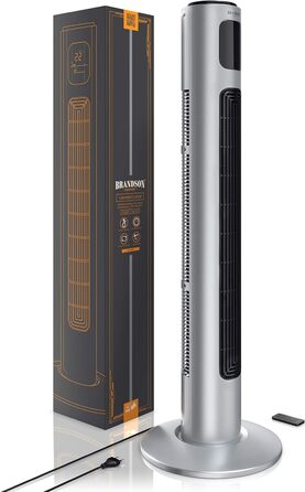 Вентилятор підлоговий Brandson Turm 96 см з пультом, 3 швидкості, 3 режими, таймер, сірий (Silverline) - мобільний, тихий, з осциляцією