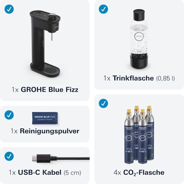 Сифон для газування води GROHE Blue Fizz Starter Set, чорний (3 рівні газування, пляшка 0.85л, CO2-дисплей), 31943K00