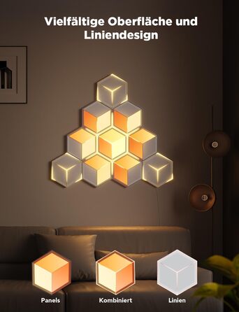 Світильник Govee Glide Hexagon Light Ultra, 3D RGBIC, Wi-Fi, 129 LED, сумісний з Alexa, 60 режимів, для геймерської кімнати, стіни, декору, 10 панелей, білий