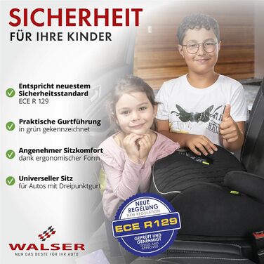 Дитяча автопідставка WALSER Premium Andy, 125-150 см, чорна, без ISOFIX, новий стандарт ECE R129 (2024), вузька, якість 'Дуже добре'