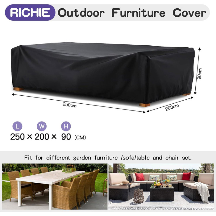 Водонепроникний чохол для садово-патіо меблів RICHIE 420D Oxford, 170x95x71cm (250x200x80cm), анти-UV, для саду та патіо