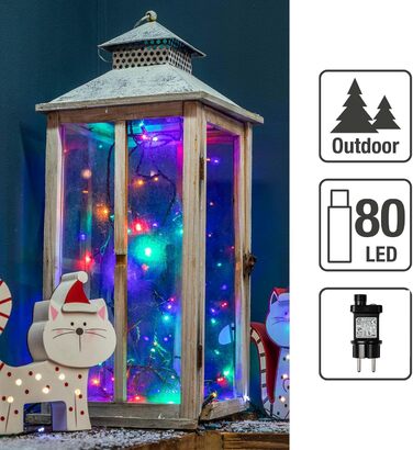 LED гірлянда hellum для вулиці та дому, 80 яскравих різнокольорових діодів, таймер, живлення від мережі, для ялинки, зелений кабель, довжина 7,9 м