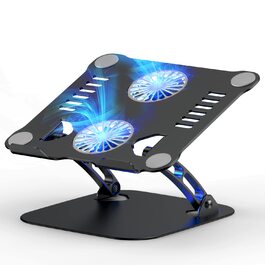Регульована підставка для ноутбука з RGB вентилятором, складана з алюмінієвого сплаву, вентильована, ергономічна, сумісна з MacBook, 10-17'' (чорний)