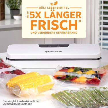 Універсальна система вакуумування продуктів FoodSaver Design Compact, ручний вакууматор, сріблястий (1 рулон, 4 вакуумні пакети, 4 зип-пакети)