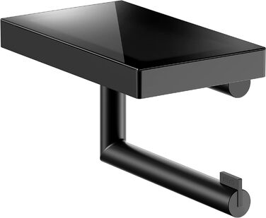 Тримач для туалетного паперу KEUCO Reva Black Selection, металевий, чорний матовий, з поличкою та антиковзною вставкою, для ванної кімнати